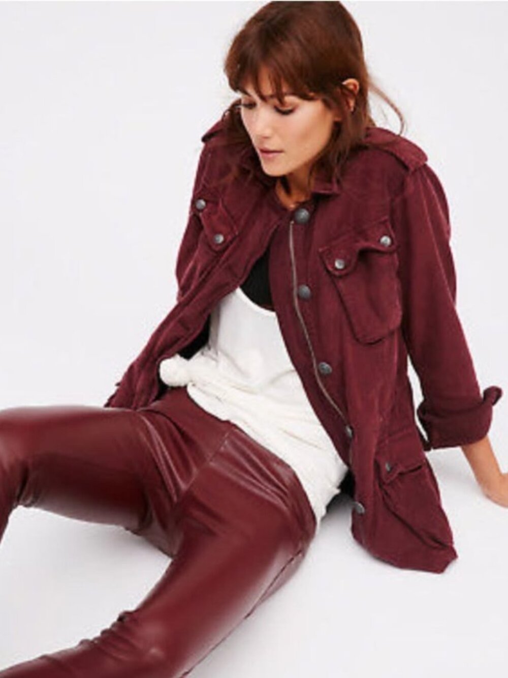 NWOT Free People Women's Not Your Brothers Military Army Cargo Jacket Wine Small